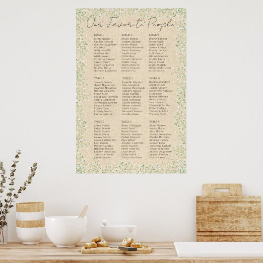 Gypsophila Floral Rustic Wedding Seating Chart Poster (Keuken)