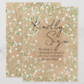 Gypsophila Flowers Rustic Kindly Sign Guest Book Feestdagenkaart (Voorkant / Achterkant)