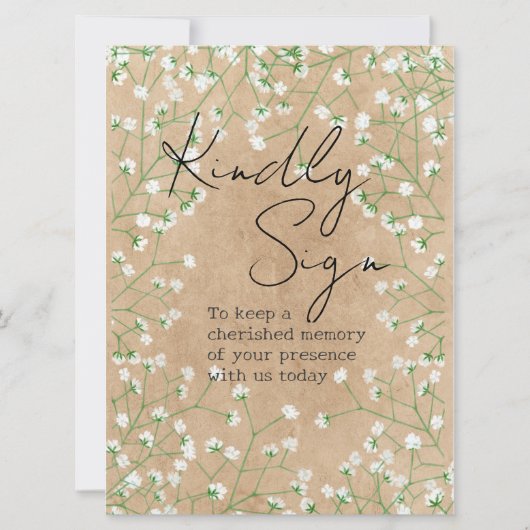 Gypsophila Flowers Rustic Kindly Sign Guest Book Feestdagenkaart (Voorkant)
