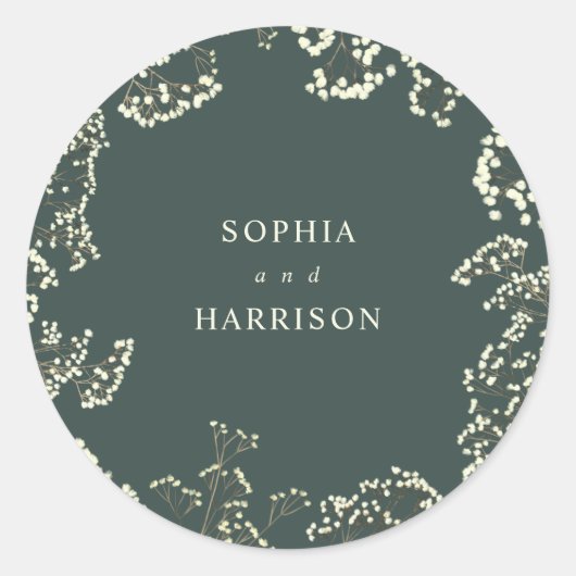 Gypsophila Green Wedding Napkins Ronde Sticker (Voorkant)