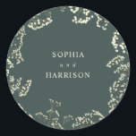 Gypsophila Green Wedding Napkins Ronde Sticker<br><div class="desc">Gypsophila rond randen met groene achtergrond en witte tekst.</div>