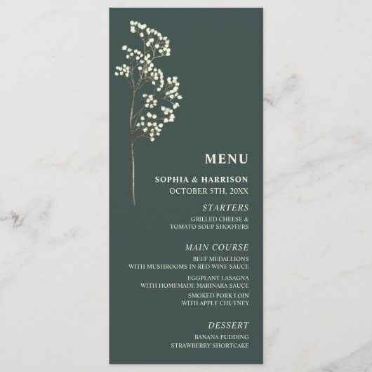 Gypsophila Peacock Green Wedding Menu (Voorkant)
