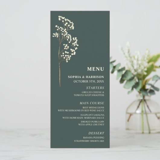 Gypsophila Peacock Green Wedding Menu (Staand voorkant)