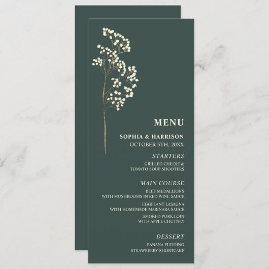 Gypsophila Peacock Green Wedding Menu (Voorkant / Achterkant)