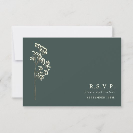 Gypsophila Steel Botanisch Smaragd Huwelijk RSVP Kaartje (Voorkant)
