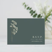 Gypsophila Steel Botanisch Smaragd Huwelijk RSVP Kaartje (Staand voorkant)
