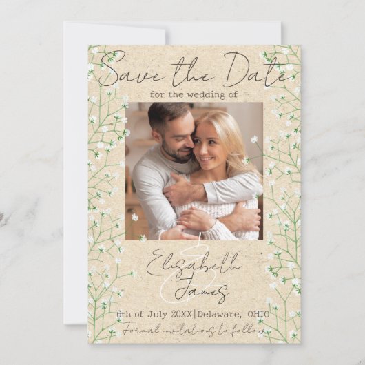 Gypsophila Waterverf Schattige Floral Ivoor Bruilo Save The Date (Voorkant)