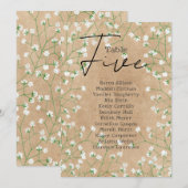 Gypsophila Wedding Table Number Zittingsschaal 5 Kaart (Voorkant / Achterkant)