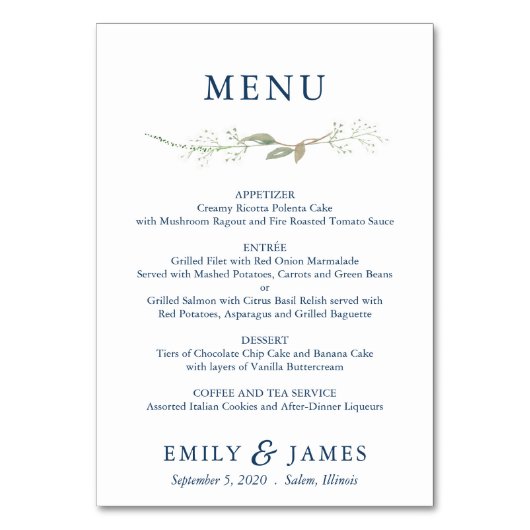 Gypsophila Wreath Menu Kaart (Voorkant)