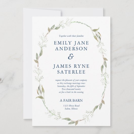 Gypsophila Wreath Wedding Kaart (Voorkant)