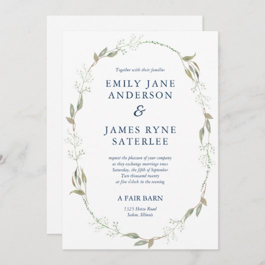 Gypsophila Wreath Wedding Kaart (Voorkant / Achterkant)