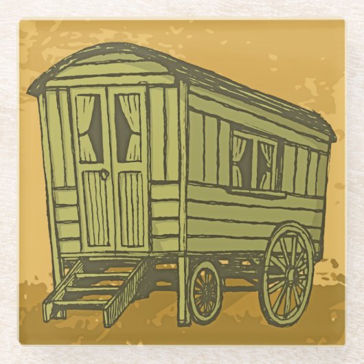 Gypsy caravan wagon glazen onderzetter (Voorkant)