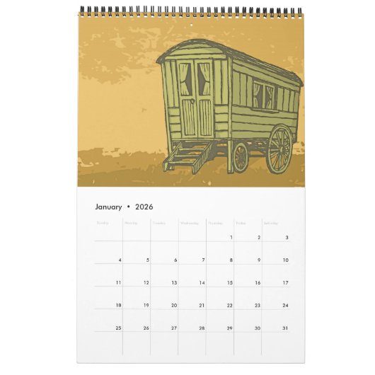 Gypsy caravan wagon kalender (Jan 2026)