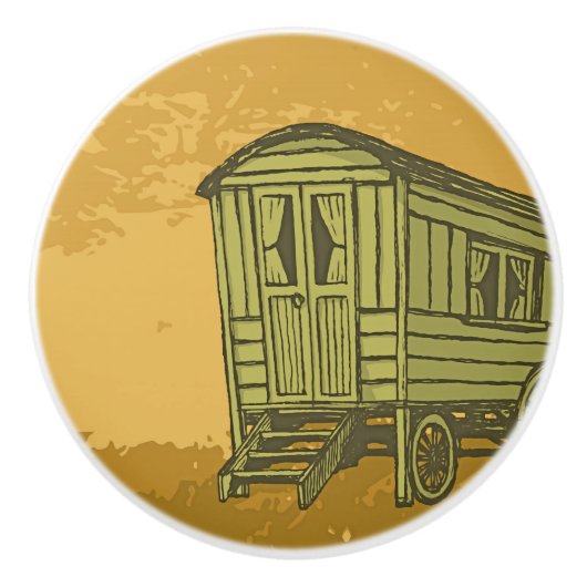 Gypsy caravan wagon keramische knop (Voorkant)