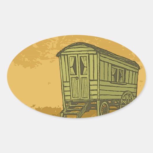 Gypsy caravan wagon ovale sticker (Voorkant)