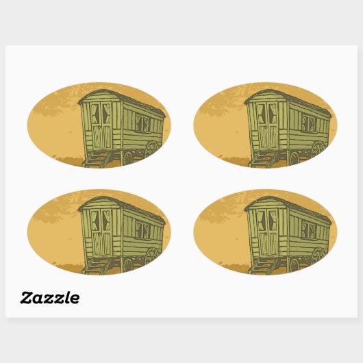 Gypsy caravan wagon ovale sticker (Vel)