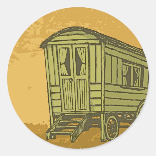 Gypsy caravan wagon ronde sticker (Voorkant)