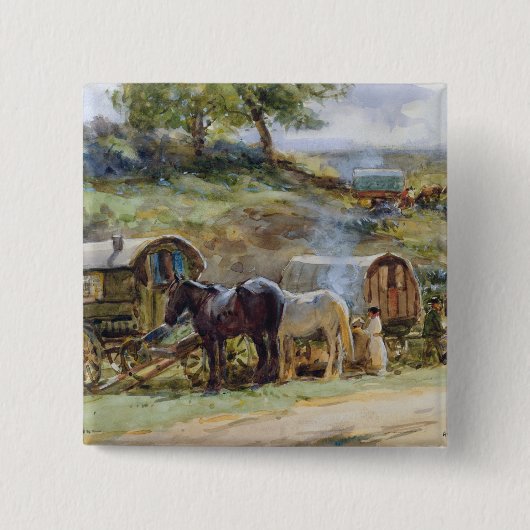 Gypsy Encampment, Appleby, 1919 Vierkante Button 5,1 Cm (Voorkant)