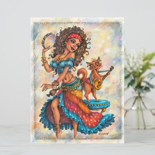 Gypsy Girls Bohemian Cat Street Dancer Art Kaart (Staand voorkant)