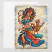 Gypsy Girls Bohemian Cat Street Dancer Art Kaart (Voorkant / Achterkant)