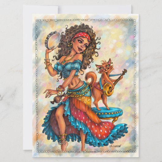 Gypsy Girls Bohemian Cat Street Dancer Art Kaart (Voorkant)