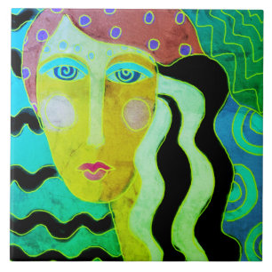 Gypsy Lady Abstract Digitaal Portret van een Vrouw Tegeltje