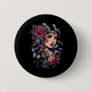 Gypsy Lady _ Boho Style _ Tattoo Art _  T-shirt Ronde Button 5,7 Cm