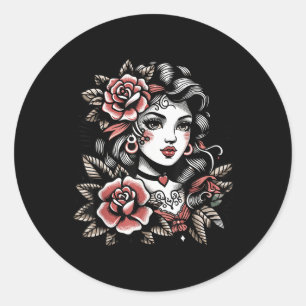 Gypsy Lady _ Tattoo liefhebbers _ Boho Style Ronde Sticker