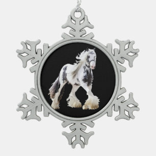 Gypsy Mare Stallion Draft Horse Tin Sneeuwvlok Ornament