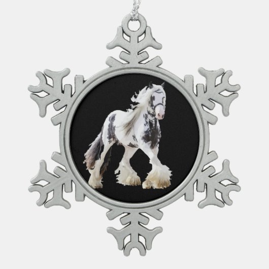 Gypsy Mare Stallion Draft Horse Tin Sneeuwvlok Ornament (Voorkant)