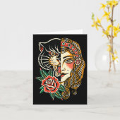 Gypsy Panther American Traditional Tattoo Ink Old Kaart (Gele Bloem)