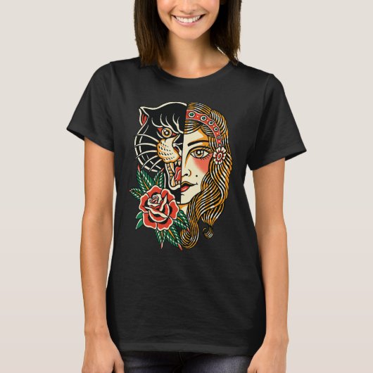 Gypsy Panther American Traditional Tattoo Ink Old T-shirt (Voorkant)