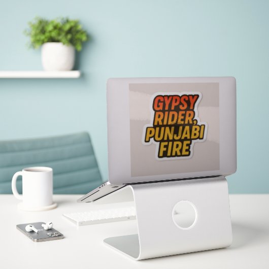 Gypsy Rider, Punjabi Fire – Bold Desi Tech Sticker (Laptop op bureau)