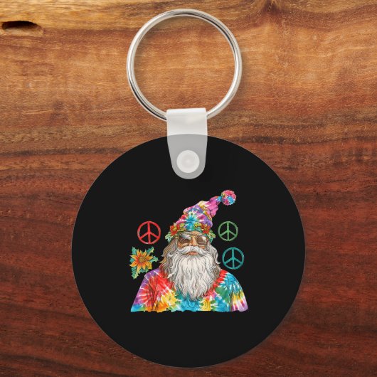 Gypsy Santa Claus Hipe Tie Dye Groovy Christmas Sleutelhanger (Voorkant)