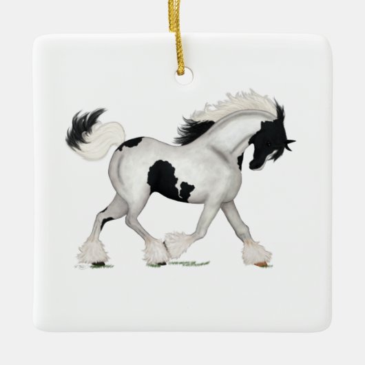 Gypsy Vanner Gepersonaliseerde Kerstmis Paard Pony Keramisch Ornament (Voorkant)