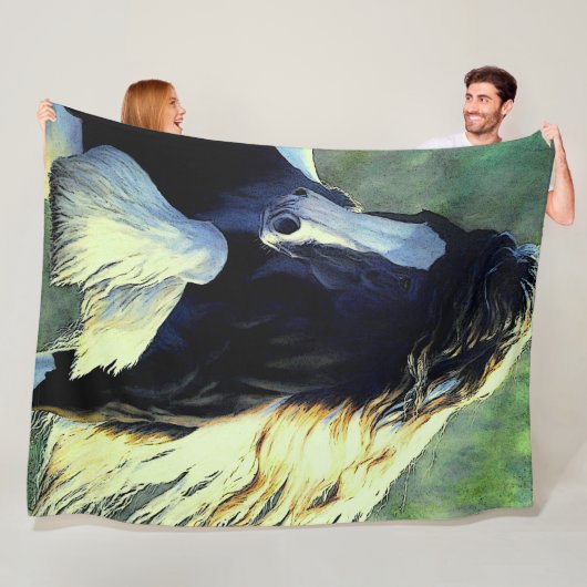 Gypsy Vanner-hengst/paard, zwarte en witte pinto Fleece Deken (In situ)