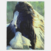 Gypsy Vanner-hengst/paard, zwarte en witte pinto Fleece Deken (Voorkant)