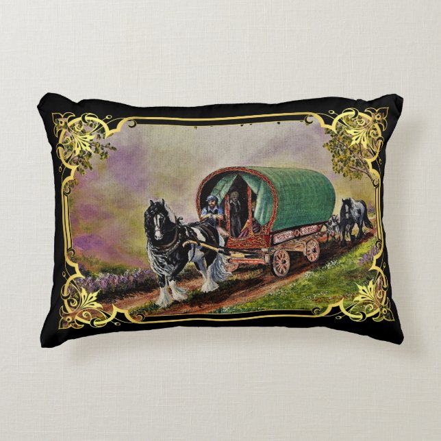 Gypsy Vanner Horse Irish Caravan Wagon Tapestry Accent Kussen (Voorkant)