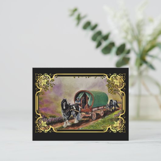 Gypsy Vanner Horse Irish Caravan Wagon Tapestry Briefkaart (Staand voorkant)