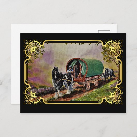 Gypsy Vanner Horse Irish Caravan Wagon Tapestry Briefkaart (Voorkant / Achterkant)