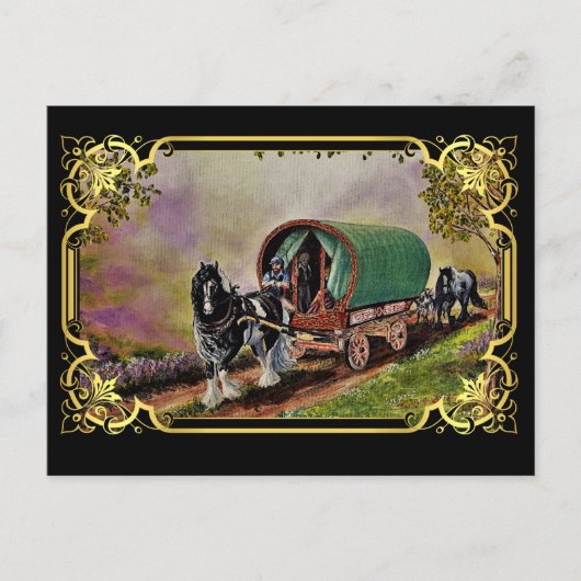 Gypsy Vanner Horse Irish Caravan Wagon Tapestry Briefkaart (Voorkant)