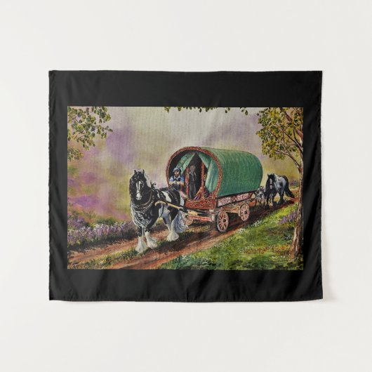 Gypsy Vanner Horse Irish Caravan Wagon Tapestry Wandkleed (Voorkant (horizontaal))