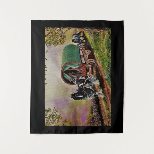 Gypsy Vanner Horse Irish Caravan Wagon Tapestry Wandkleed (Voorkant)