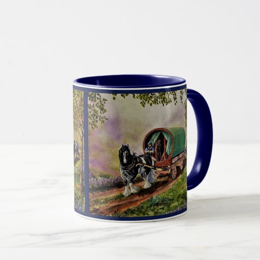 Gypsy Vanner paard Irish Caravan wagon blauw Mok (Voorkant rechts)