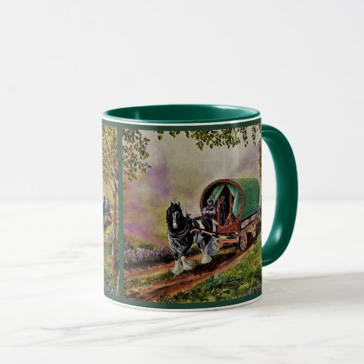 Gypsy Vanner paard Irish Caravan wagon groen Mok (Voorkant rechts)