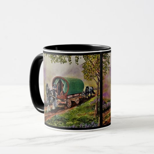 Gypsy Vanner paard Irish Caravan wagon Mok (Voorkant links)