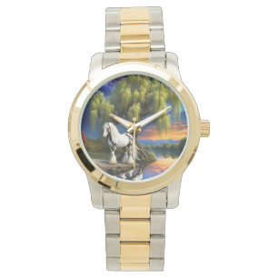 Gypsy Vanner Paard -Willow tree N Volle Maan Horloge