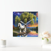 Gypsy Vanner Paard -Willow tree N Volle Maan Vierkante Klok (Huis)