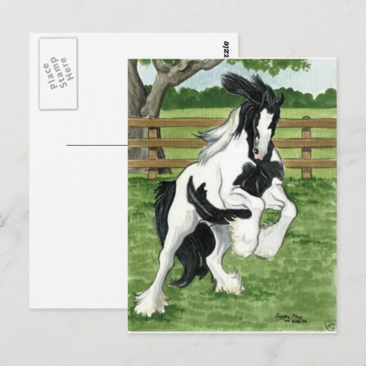 Gypsy Vanner speelt paarse kunst Briefkaart (Voorkant / Achterkant)