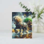 Gypsy Vanner trekken Shamrocks en mensen Cartload Briefkaart (Staand voorkant)